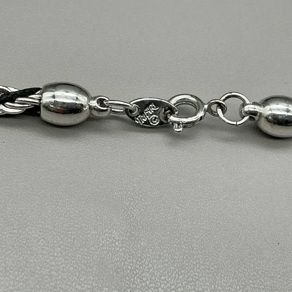 Vintage Trifari Necklace Silver Tone Black Twisted Rope Chain Womens Jewelry 22